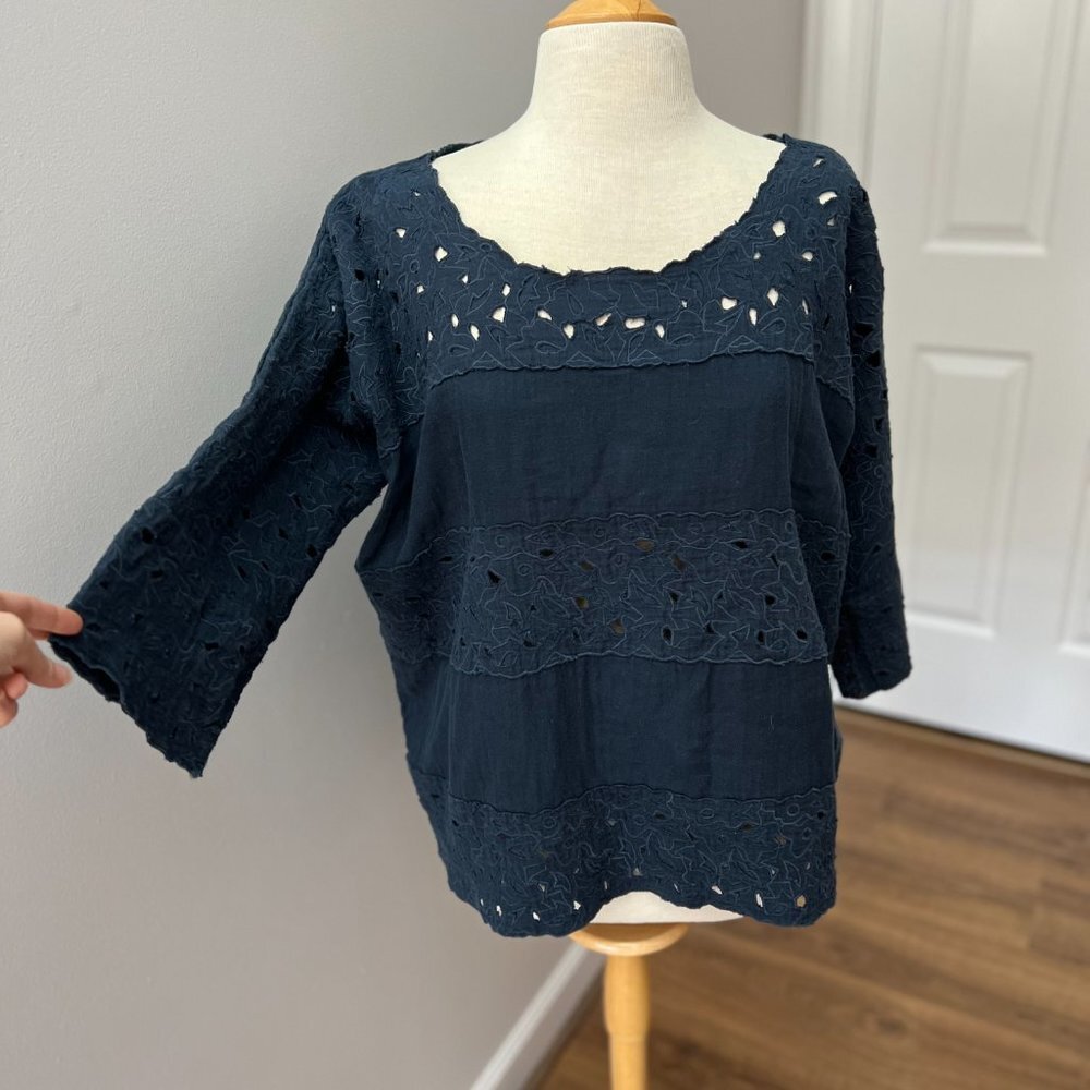 Mes Demoiselles Paris Blue Eyelet Lace Tunic Top -OS